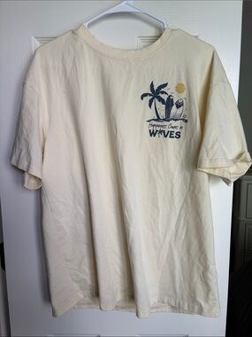Cream Graphic Tee with Surf Palm Design